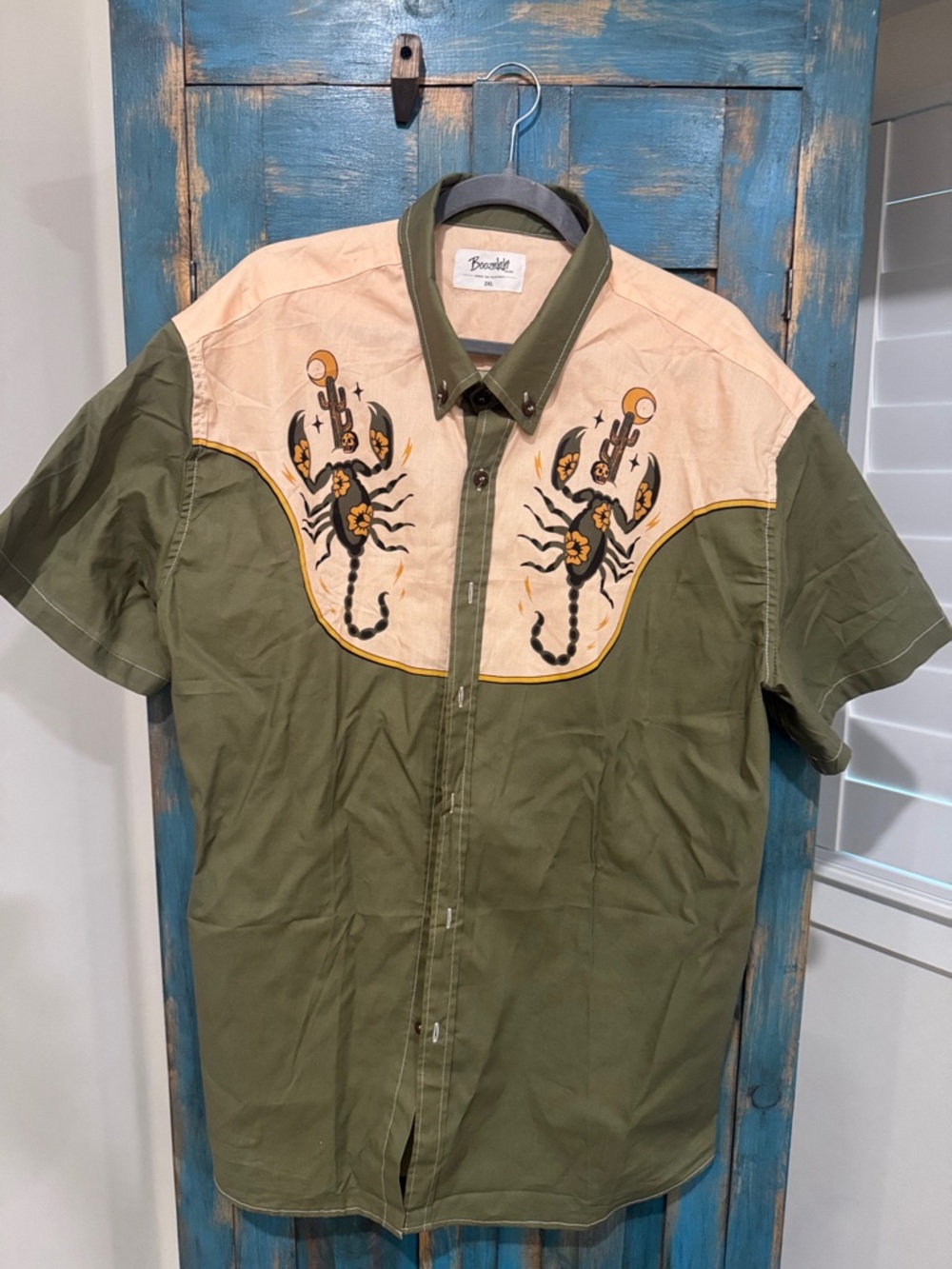 Bravado Olive & Cream Short-Sleeve Western Scorpion Shirt